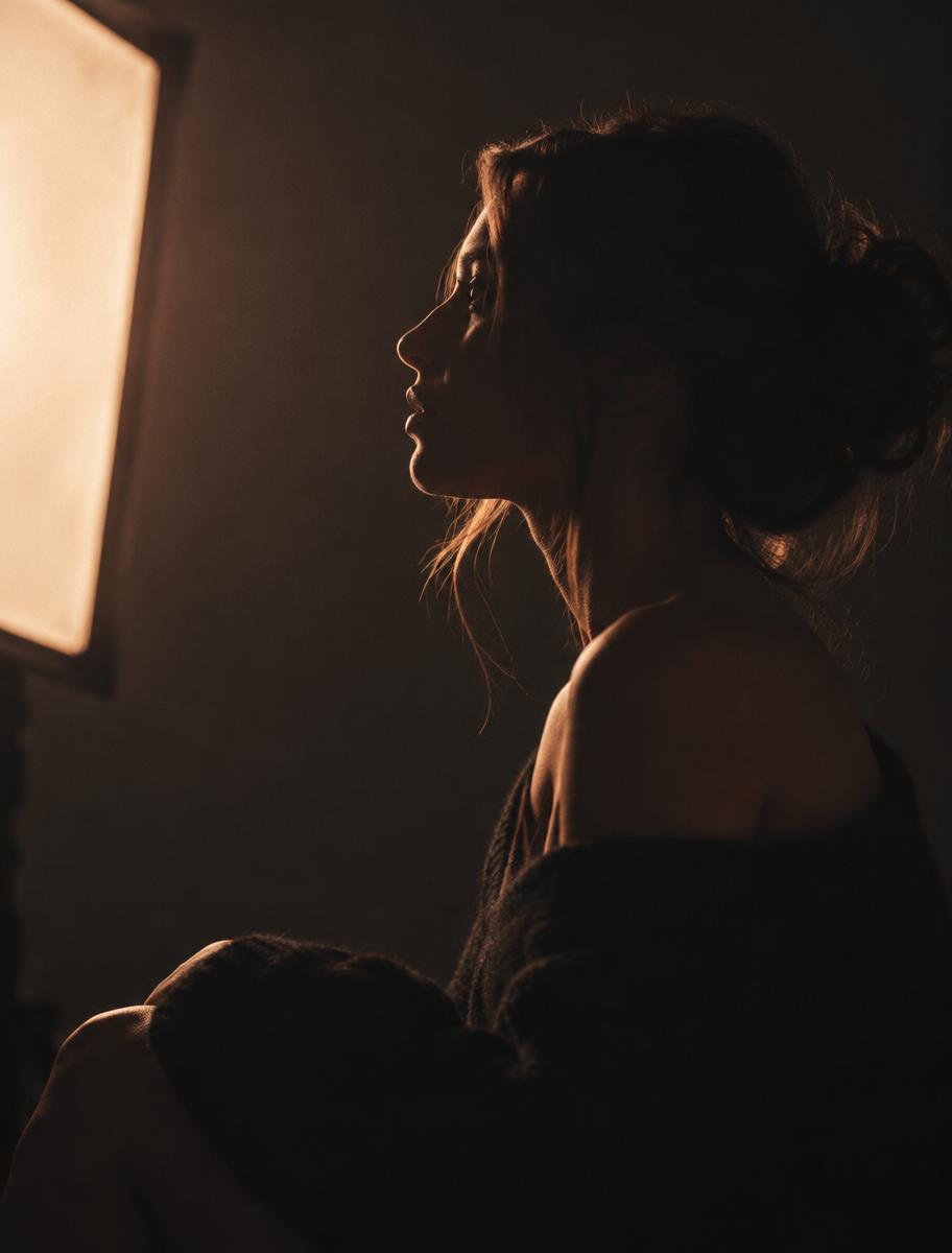 A person in warm studio light preparing to record