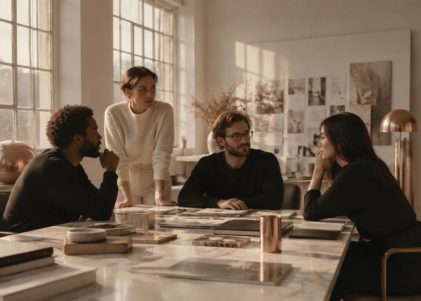 The 40 team in conversation around a studio table